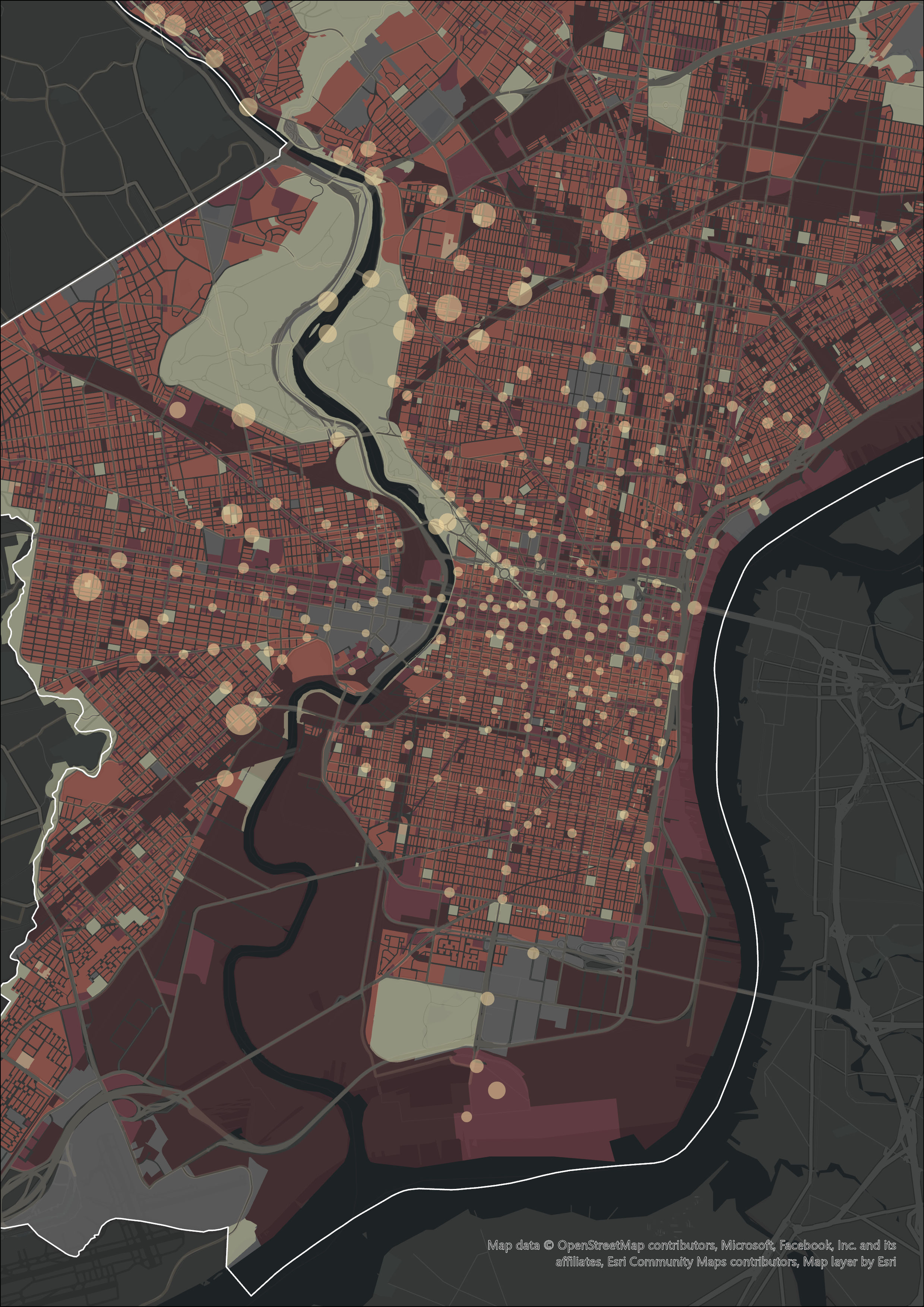 Land use classification map with bikeshare station stops overlay